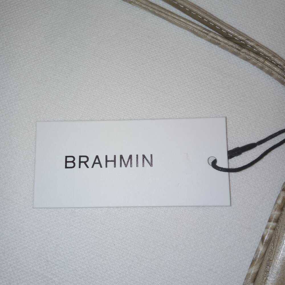 Brahmin Sally Wristlet/Cosmetic Bag Embossed Palm Leaf Print Leather Taupe NWT - Picture 8 of 12